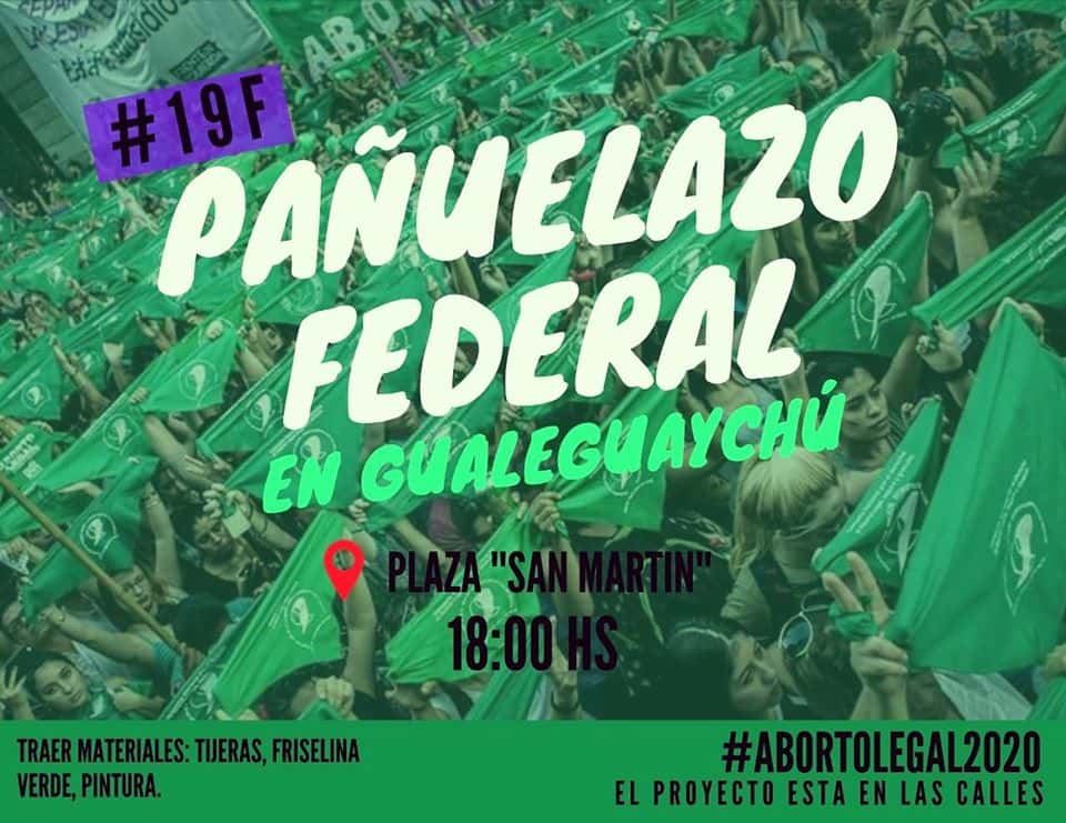 Pañuelazo #19F: en Gualeguaychú la  concentración será a las 18 en plaza San Martín 