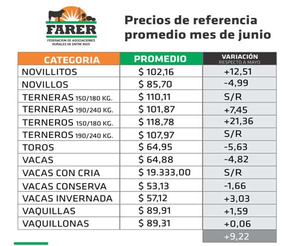 Entre Ríos: terneros y novillitos elevaron los promedios de hacienda de junio