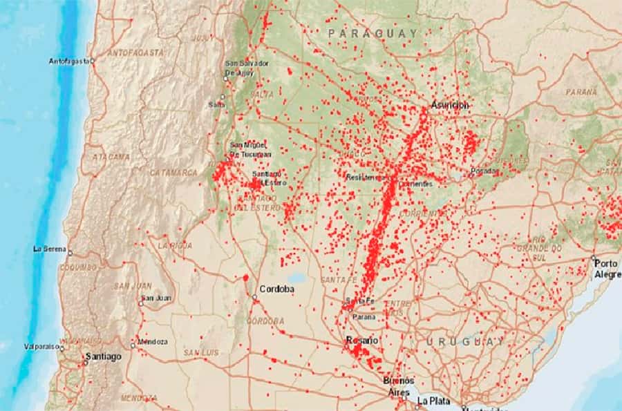 Una imagen satelital muestra la magnitud de los incendios en el país