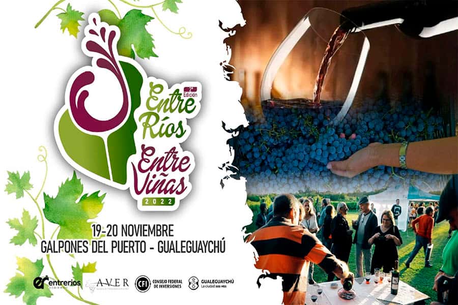 Afiche que promociona la propuesta “Entre Ríos, entre viñas” que se realizará entre el 19 y 20 de noviembre en los Galpones del Puerto.