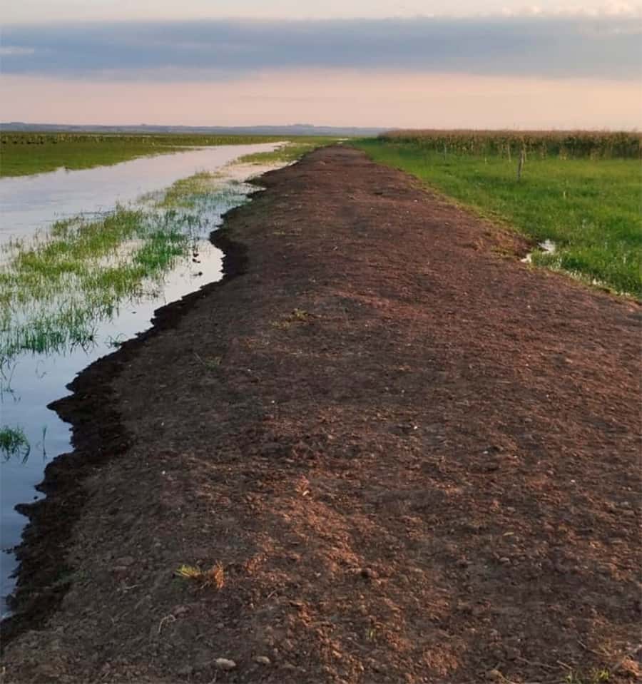 El terraplén impide el drenaje natural de los arroyos El Chiquilín y El Manso en la zona del Delta entrerriano.